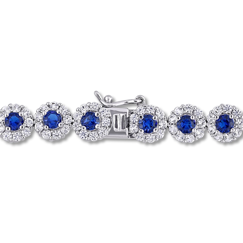 Main Image 4 of Blue & White Lab-Created Sapphire Tennis Bracelet Sterling Silver