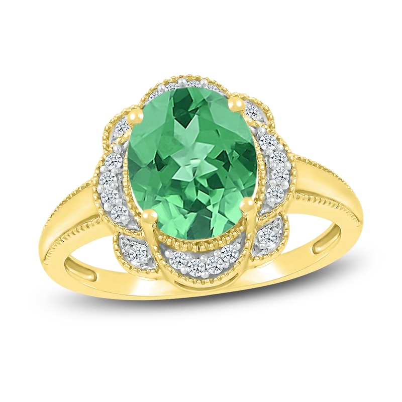 Lab-Created Emerald Ring 1/8 ct tw Diamonds 10K Yellow Gold