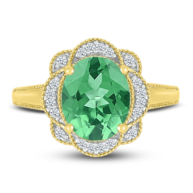 Main Image 2 of Lab-Created Emerald Ring 1/8 ct tw Diamonds 10K Yellow Gold