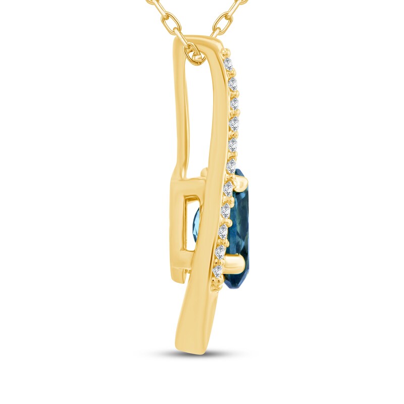 Main Image 2 of Montana Blue Oval-Cut Natural Sapphire Pendant Necklace 1/15 ct tw Round Diamonds 10K Yellow Gold 18"