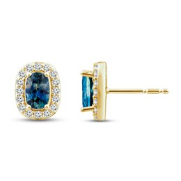Montana Blue Natural Sapphire Stud Earrings 1/4 ct tw Diamonds 10K Yellow Gold
