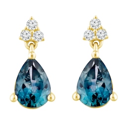 Montana Blue Natural Sapphire Dangle Earrings 1/15 ct tw Diamonds 10K Yellow Gold