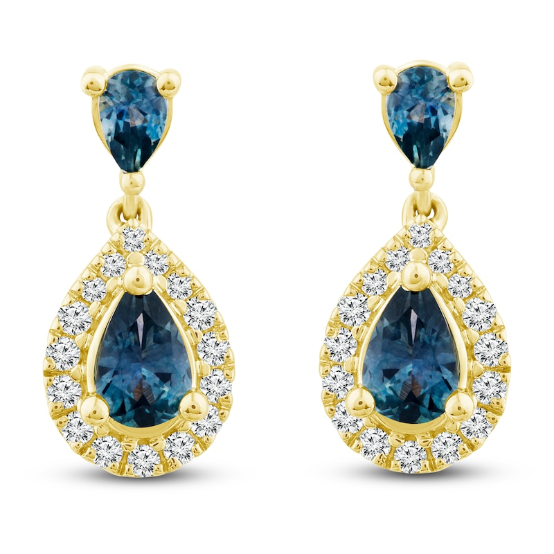 Montana Blue Pear-Shaped Natural Sapphire Earrings 1/5 ct tw Round Diamonds 10K Yellow Gold