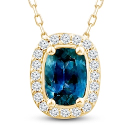 Montana Blue Natural Sapphire Pendant Necklace 1/6 ct tw Diamonds 10K Yellow Gold