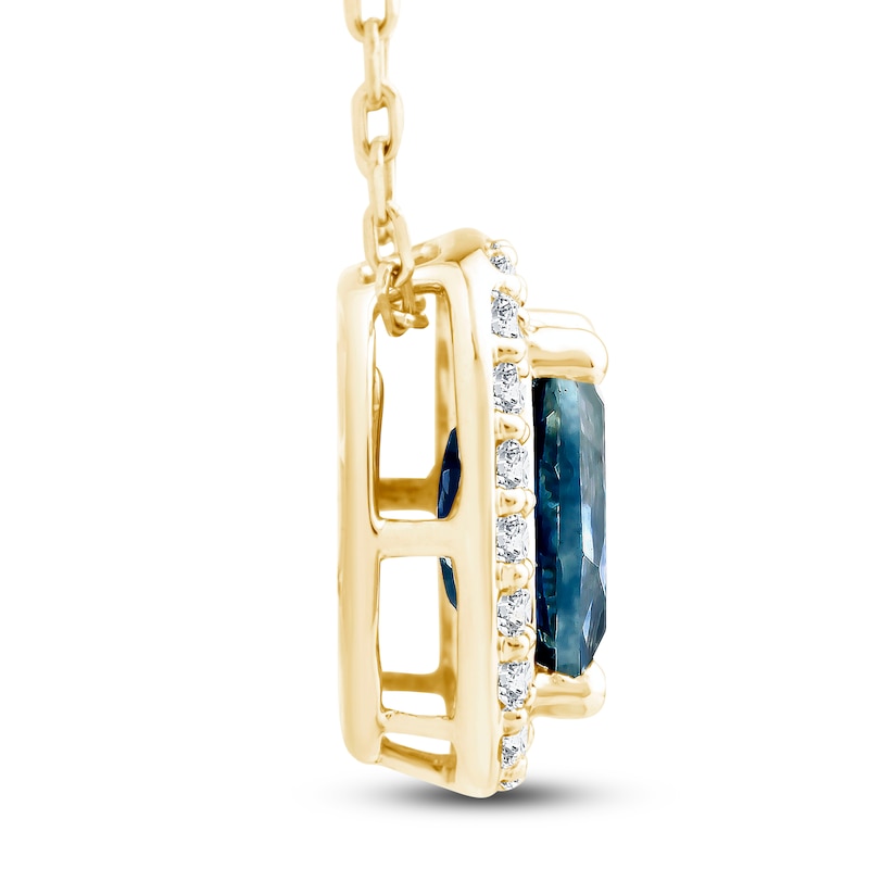 Main Image 2 of Montana Blue Cushion-Cut Natural Sapphire Pendant Necklace 1/6 ct tw Round Diamonds 10K Yellow Gold 18"