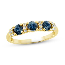 Montana Blue Natural Sapphire Ring 1/10 ct tw Diamonds 10K Yellow Gold