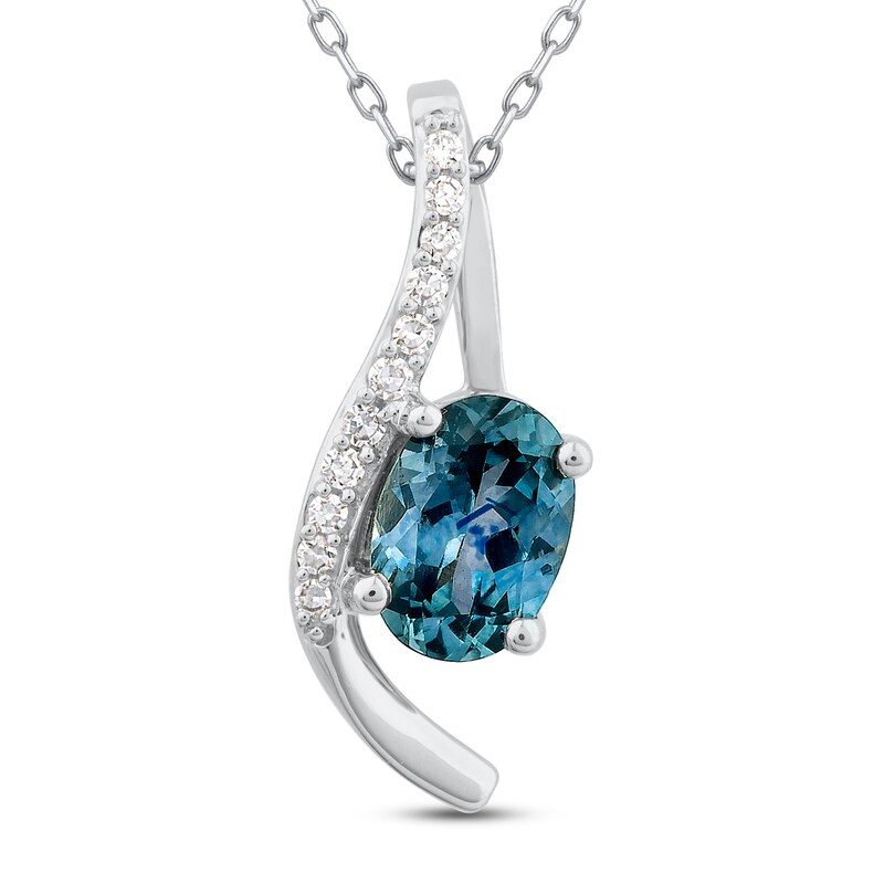 Main Image 1 of Montana Blue Natural Sapphire Pendant Necklace 1/15 ct tw Diamonds 10K White Gold