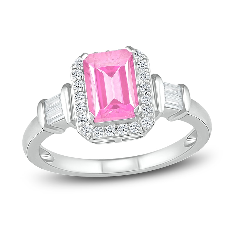 Main Image 1 of Lab-Created Sapphire Ring Sterling Silver
