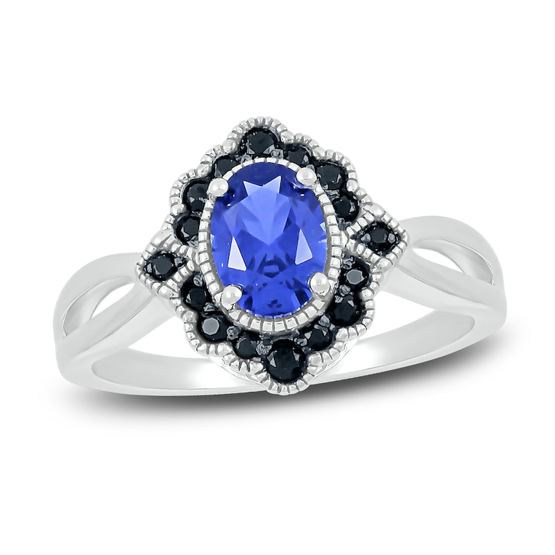 Lab-Created Sapphire & Natural Black Spinel Ring Sterling Silver
