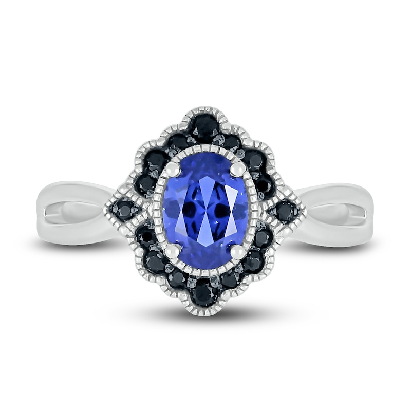 Lab-Created Sapphire & Natural Black Spinel Ring Sterling Silver
