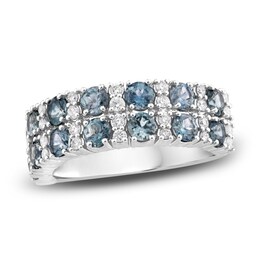 Montana Blue Natural Sapphire Ring 1/3 ct tw Diamonds 10K White Gold