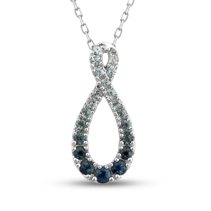 Main Image 1 of Montana Blue Round-Cut Natural Sapphire Ombre Pendant Necklace 10K White Gold 18"