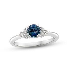 Montana Blue Natural Sapphire Ring 1/5 ct tw Diamonds 10K White Gold