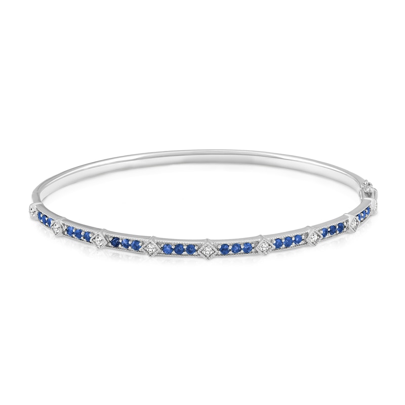 Main Image 1 of Natural Blue Sapphire  Bangle Bracelet 1/5 ct tw Diamonds 14K White Gold