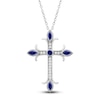 Thumbnail Image 0 of Natural Blue Sapphire Cross Pendant Necklace 1/10 ct tw Diamonds 14K White Gold