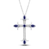 Thumbnail Image 1 of Natural Blue Sapphire Cross Pendant Necklace 1/10 ct tw Diamonds 14K White Gold