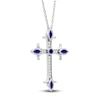 Thumbnail Image 1 of Natural Blue Sapphire Cross Pendant Necklace 1/10 ct tw Diamonds 14K White Gold
