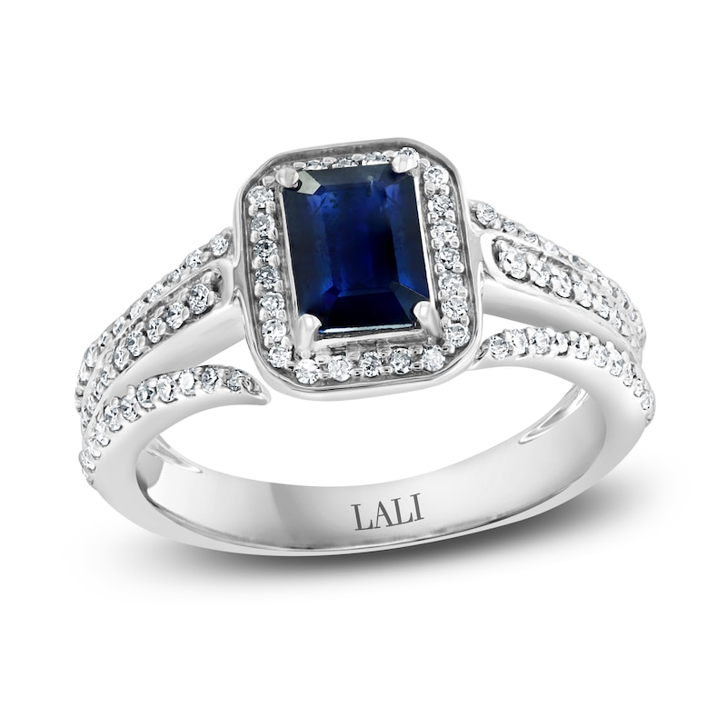 LALI Jewels Natural Blue Sapphire Ring 3/8 ct tw Diamonds 14K White Gold