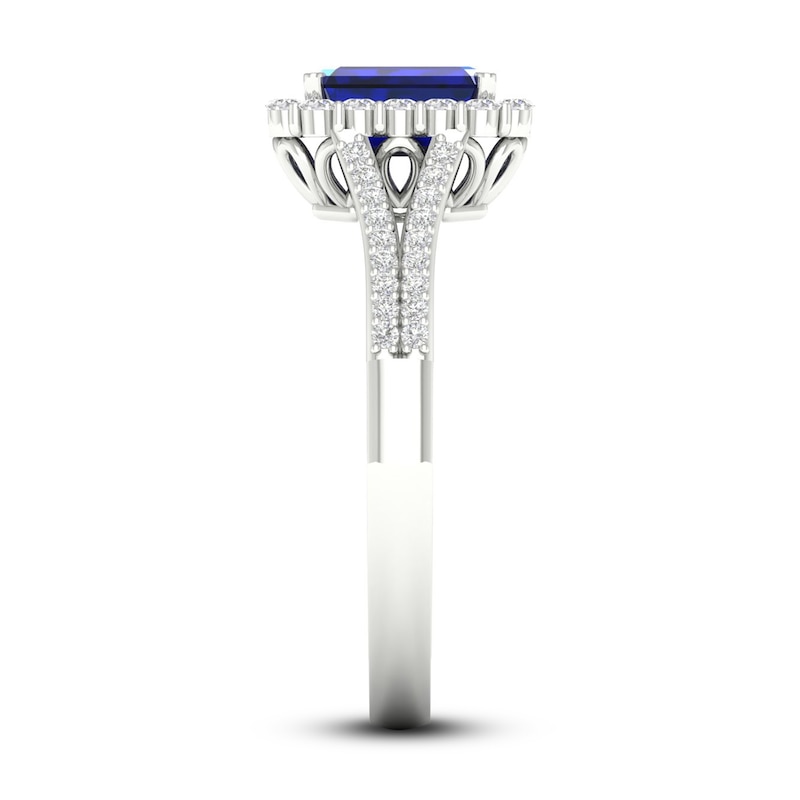 Lab-Created Blue Sapphire & Lab-Created White Sapphire Ring 10K White ...