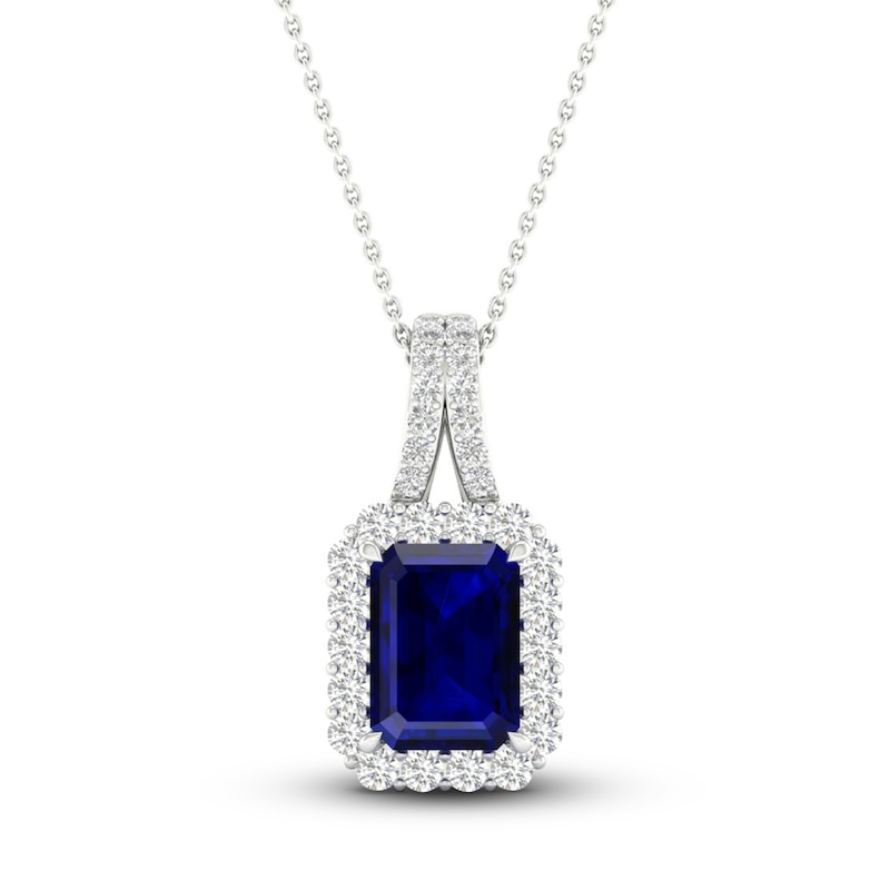Blue & White Lab-Created Sapphire Necklace 10K White Gold 18