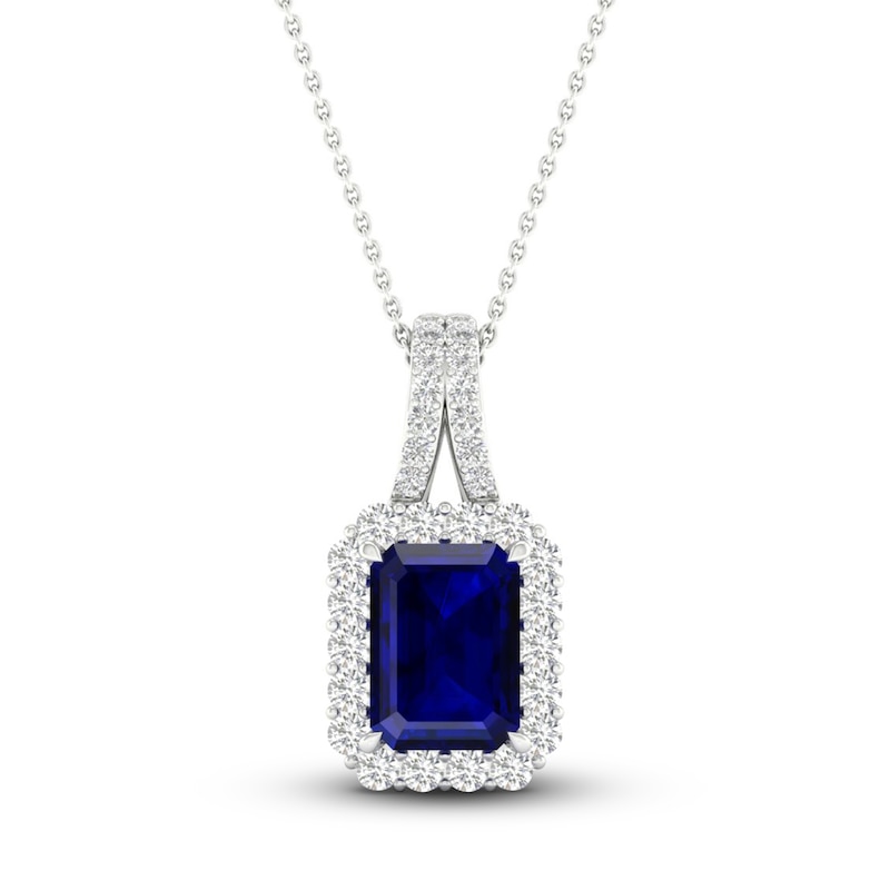 Main Image 1 of Blue & White Lab-Created Sapphire Necklace 10K White Gold 18&quot;