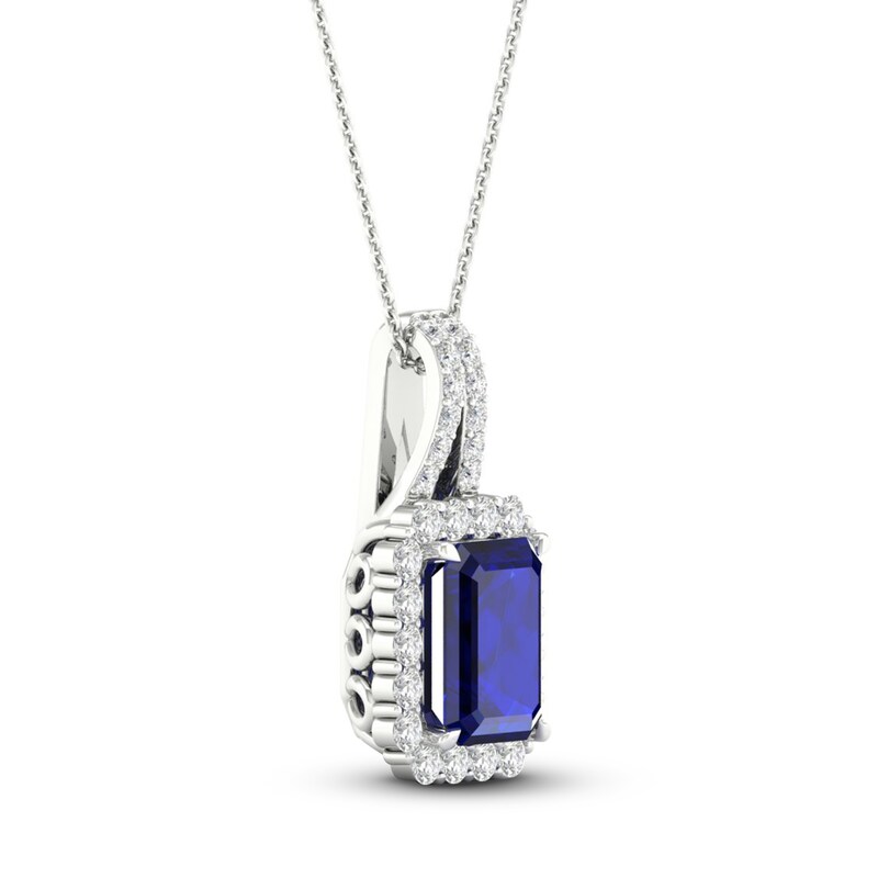 Main Image 2 of Blue & White Lab-Created Sapphire Necklace 10K White Gold 18&quot;