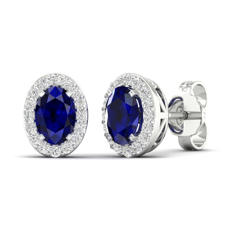 Main Image 1 of Blue & White Lab-Created Sapphire Stud Earrings 10K White Gold