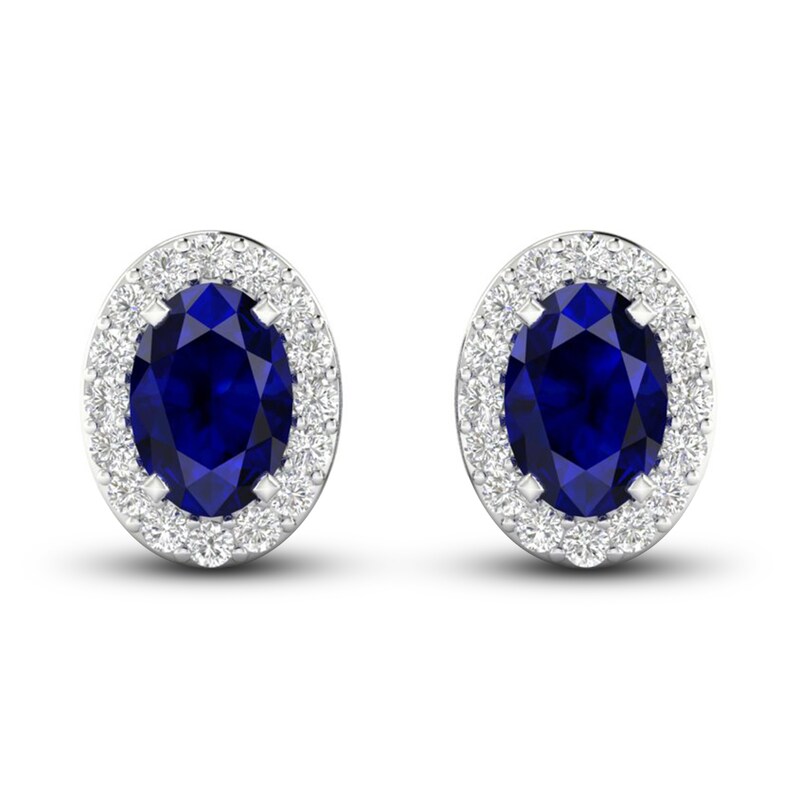 Main Image 2 of Blue & White Lab-Created Sapphire Stud Earrings 10K White Gold