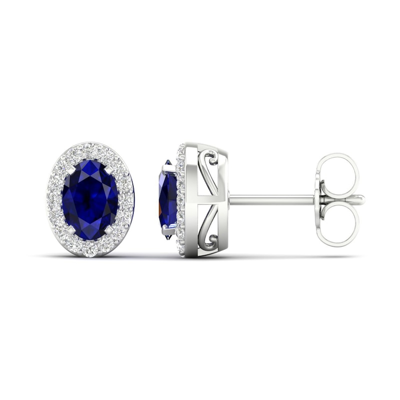 Lab-Created Blue Sapphire & Lab-Created White Sapphire Stud Earrings 10K White Gold