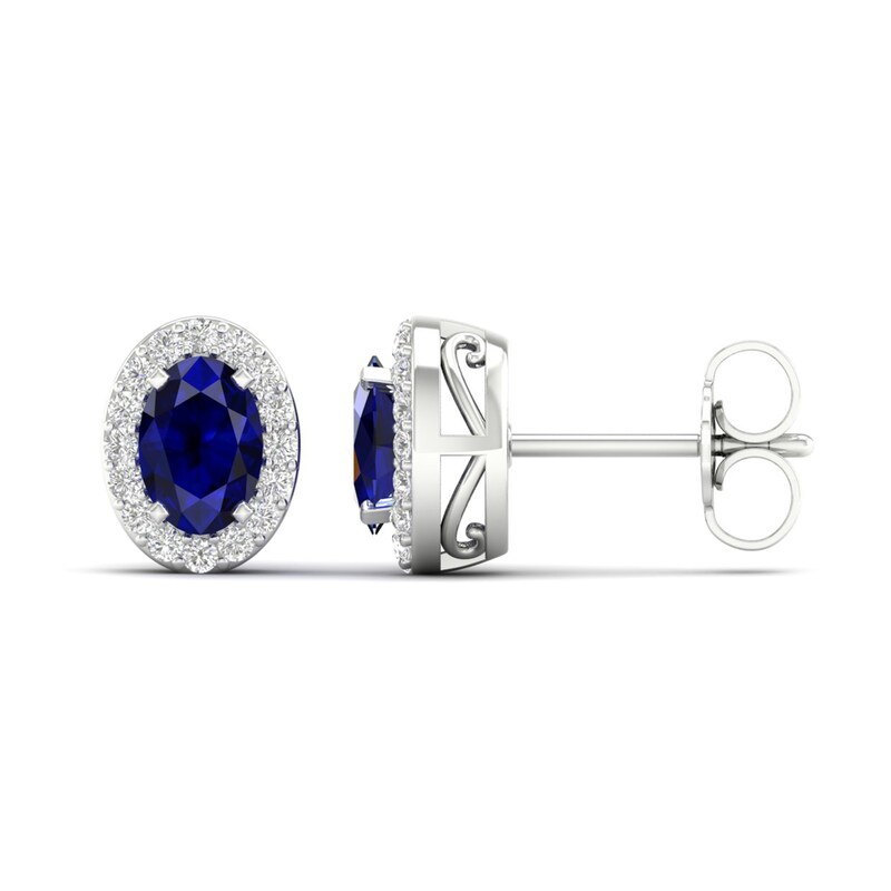 Main Image 3 of Blue & White Lab-Created Sapphire Stud Earrings 10K White Gold