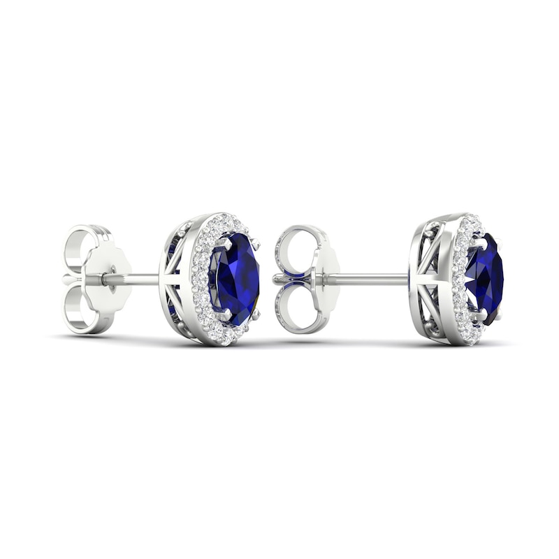 Lab-Created Blue Sapphire & Lab-Created White Sapphire Stud Earrings 10K White Gold