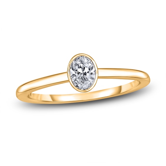 Diamond Solitaire Engagement Ring 12 ct tw BezelSet Oval 14K Yellow Gold I2I