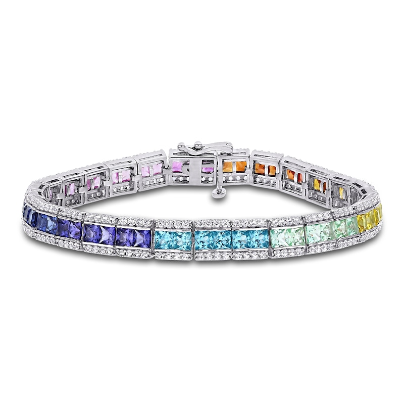 Multi-Color Lab-Created Sapphire Tennis Bracelet Sterling Silver