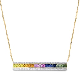 Natural Multi-Color Sapphire Necklace 14K Yellow Gold 18&quot;