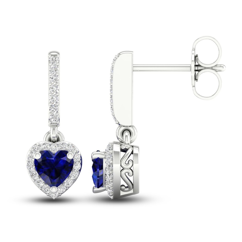 Natural Blue Sapphire Earrings 1/8 ct tw Diamonds 14K White Gold