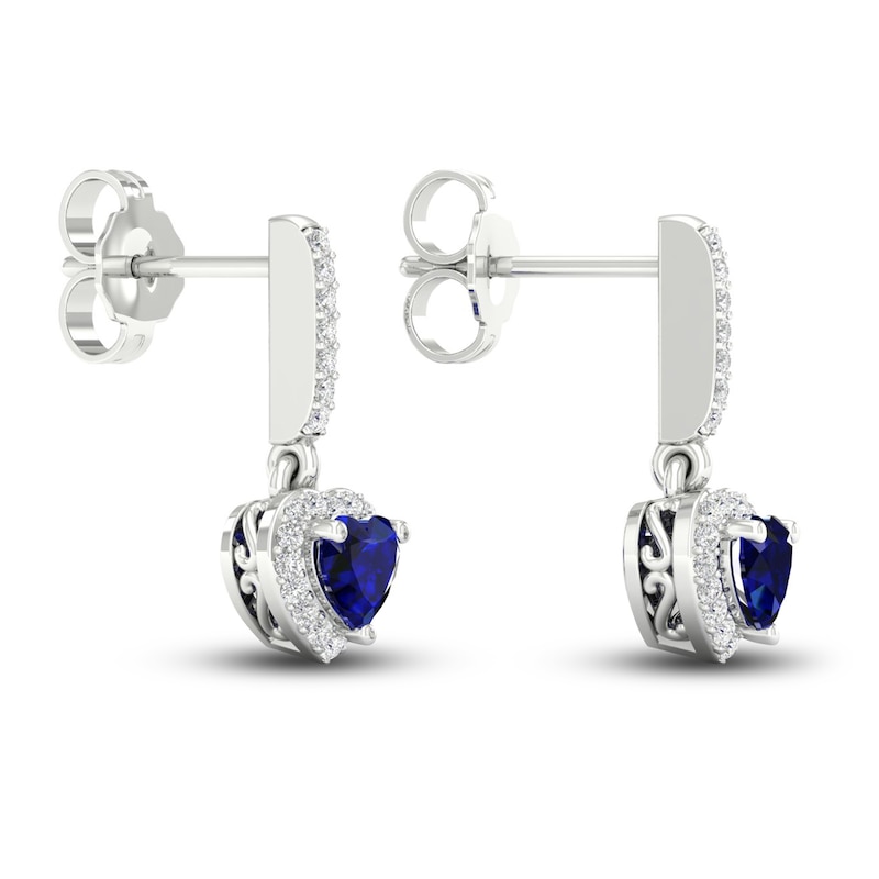 Natural Blue Sapphire Earrings 1/8 ct tw Diamonds 14K White Gold