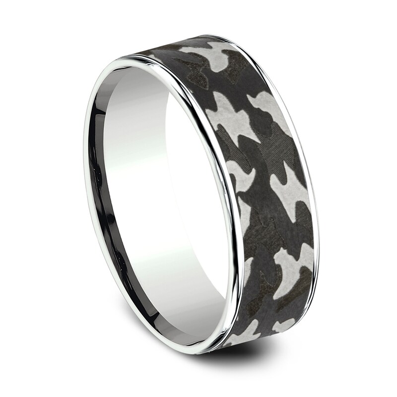 Main Image 2 of Camo Wedding Band 14K White Gold/Tantalum 7.5mm