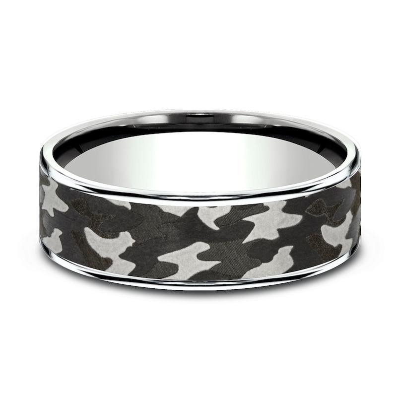 Main Image 3 of Camo Wedding Band 14K White Gold/Tantalum 7.5mm