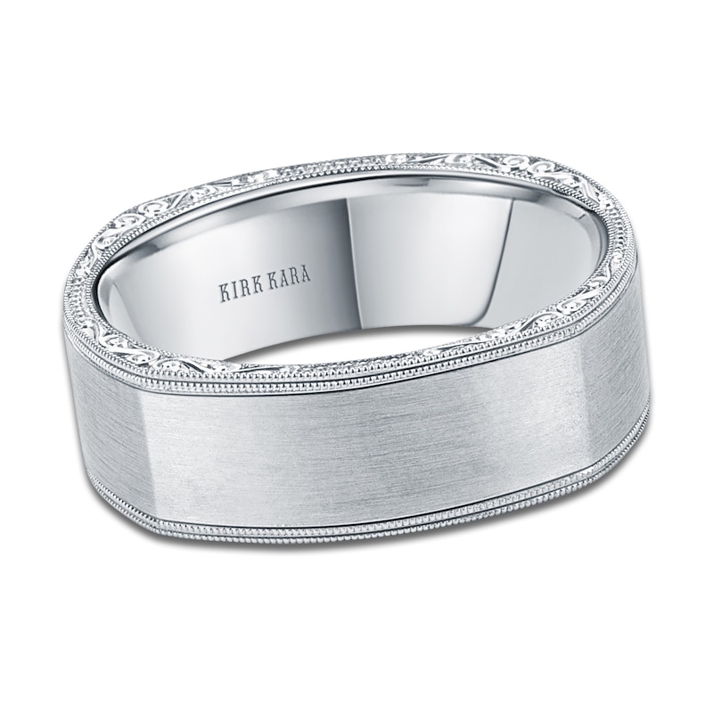 Main Image 1 of Kirk Kara Men's Engraved Satin Wedding Band 18K White Gold