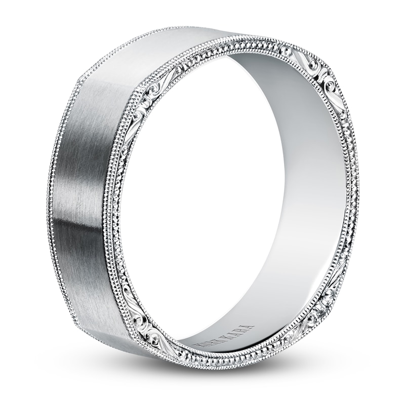 Main Image 2 of Kirk Kara Men's Engraved Satin Wedding Band 18K White Gold