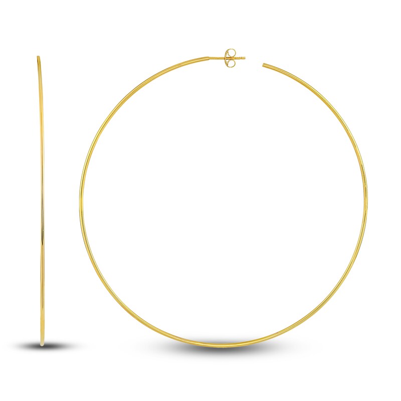 Round Wire Hoop Earrings 14K Yellow Gold 90mm