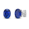 Thumbnail Image 1 of Ceylon Lab-Created Sapphire Stud Earrings 1/8 ct tw Round 10K White Gold