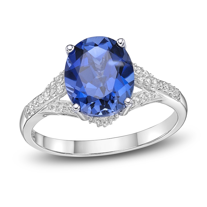 Main Image 1 of Ceylon Lab-Created Sapphire Ring 1/6 ct tw Round 10K White Gold