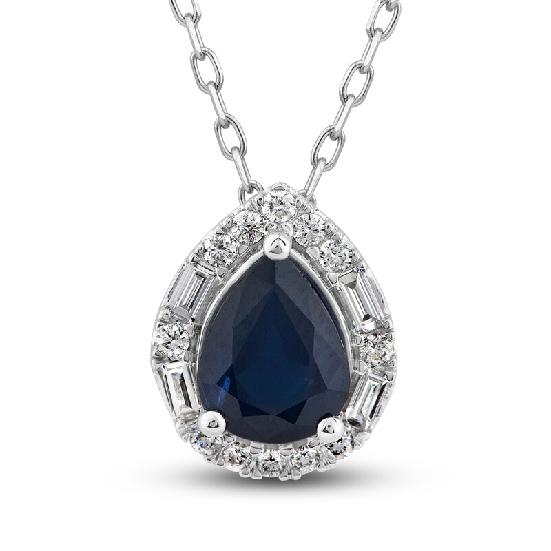 Main Image 1 of Natural Blue Sapphire Pendant Necklace 1/5 ct tw Diamonds 14K White Gold