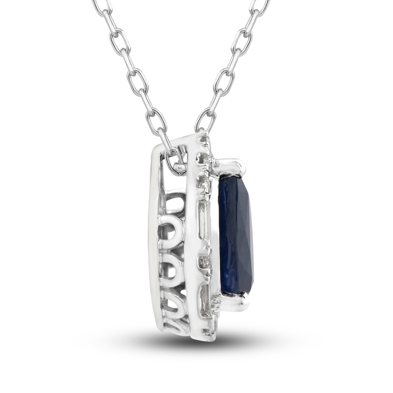 Main Image 2 of Natural Blue Sapphire Pendant Necklace 1/5 ct tw Diamonds 14K White Gold