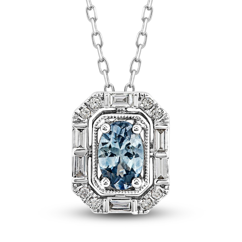 Main Image 1 of Montana Blue Natural Sapphire Pendant Necklace 1/8 ct tw Diamonds 10K White Gold