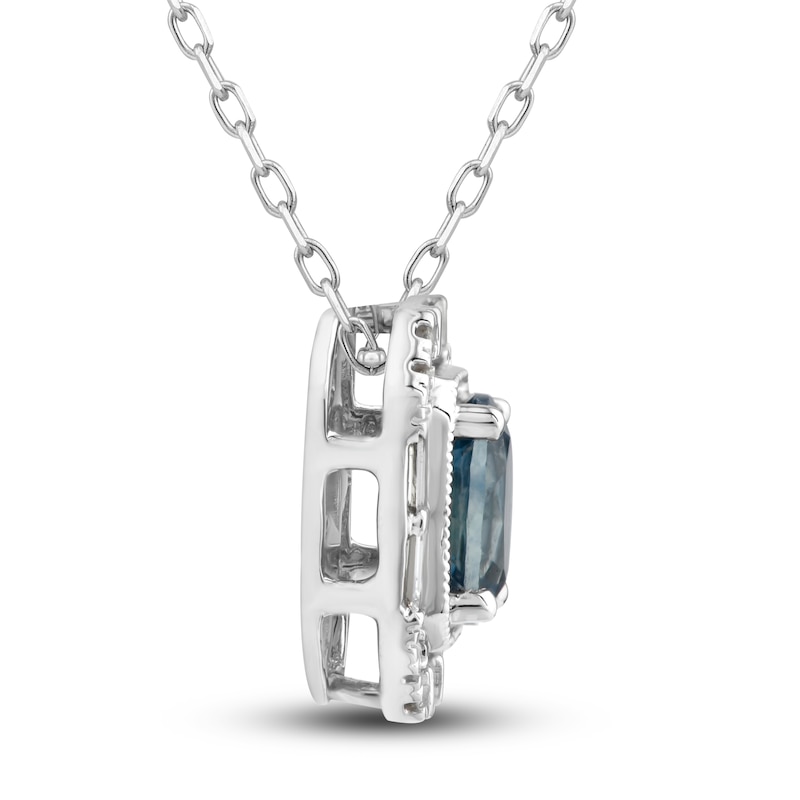 Main Image 2 of Montana Blue Natural Sapphire Pendant Necklace 1/8 ct tw Diamonds 10K White Gold