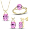 Thumbnail Image 1 of Pink Lab-Created Sapphire Ring, Earring & Necklace Set 1/5 ct tw Diamonds 10K Yellow Gold