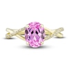 Thumbnail Image 5 of Pink Lab-Created Sapphire Ring, Earring & Necklace Set 1/5 ct tw Diamonds 10K Yellow Gold