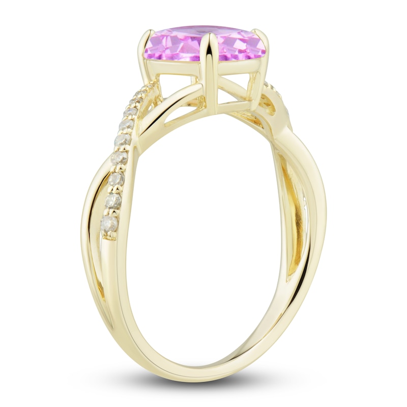 Main Image 6 of Pink Lab-Created Sapphire Ring, Earring & Necklace Set 1/5 ct tw Diamonds 10K Yellow Gold